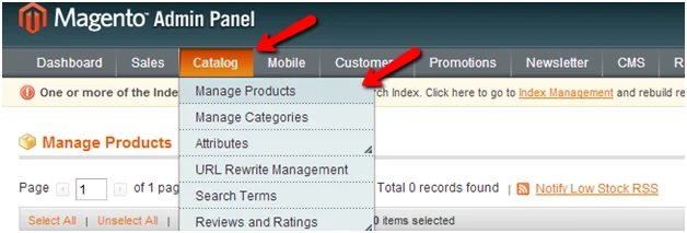 Going to Manage Products from Category